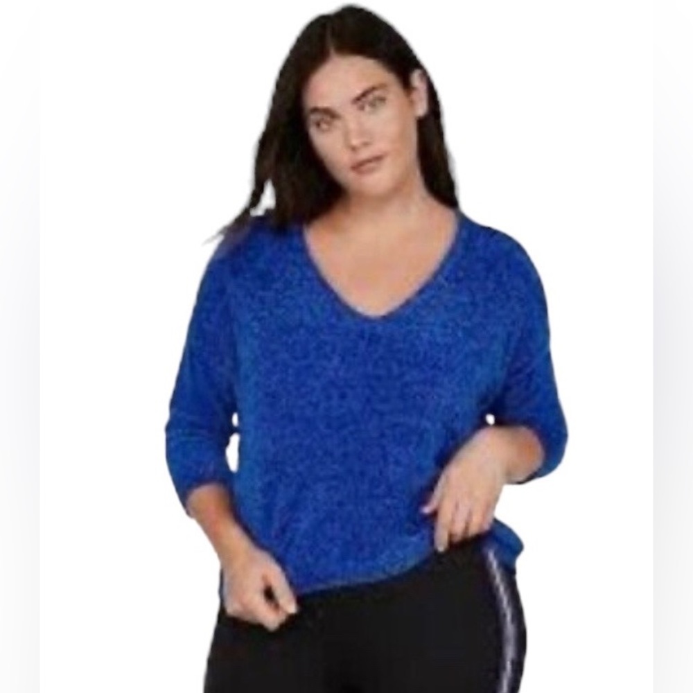 Express Cobalt Blue Chenille 3/4 Sleeve Cropped Loose Fit Sweater US Small